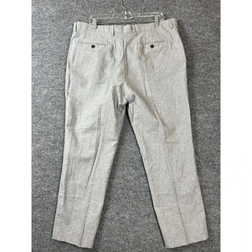 Reiss Mens Pants Grey Cotton Linen Blend Tailored Dress Pants Trousers 38 x 27.5